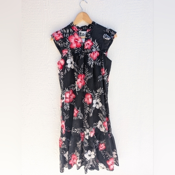 Vintage Hilo Hattie's Hawaiian Tropical Floral Ruffled  Dress Women's Size S - Picture 1 of 7